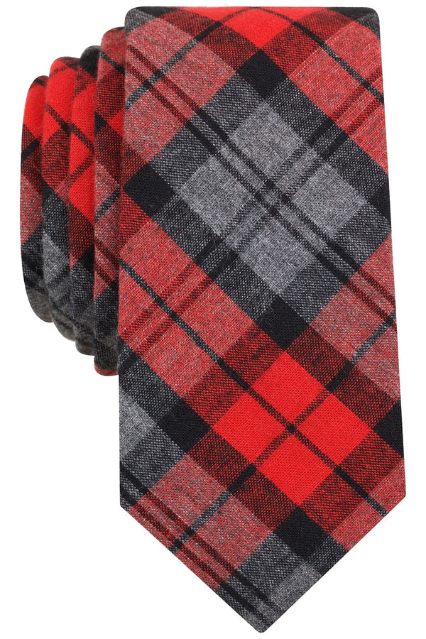 BAR III Charcoal/Red Bernard Plaid Print Skinny Tie