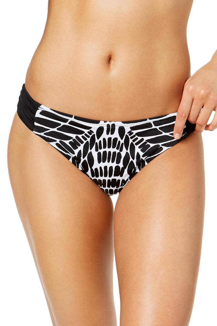 BAR III Kalediscope Printed Side Cinch Hipster Bikini Bottom in Black/White