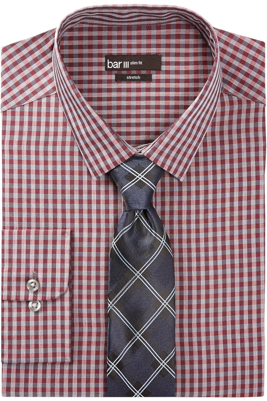 BAR III Merlot Heather Gingham Slim Fit Dress Shirt