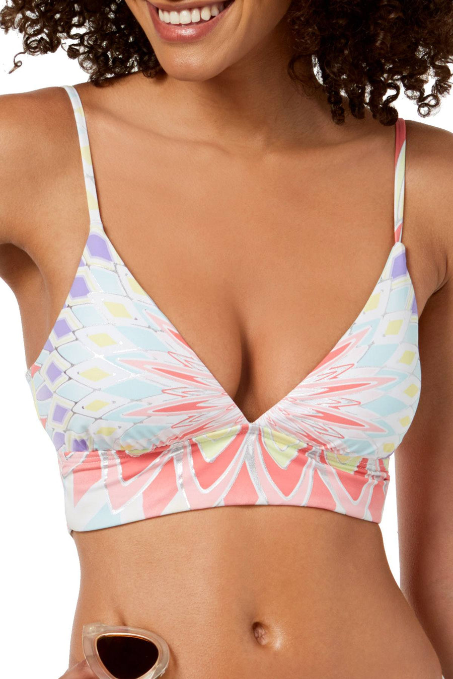 BAR III Printed Triangle Strappy Back Bikini Top in Pastel Starburst