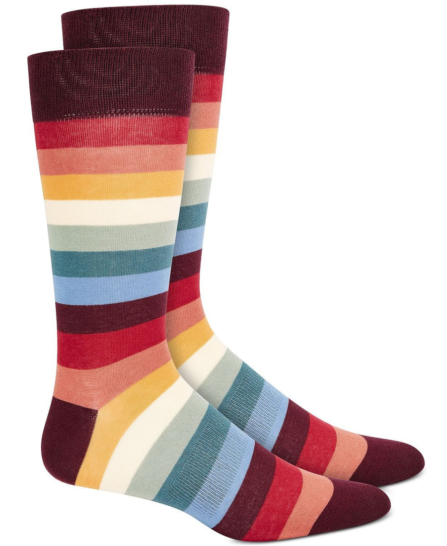 BAR III Striped Socks Burgundy Yellow