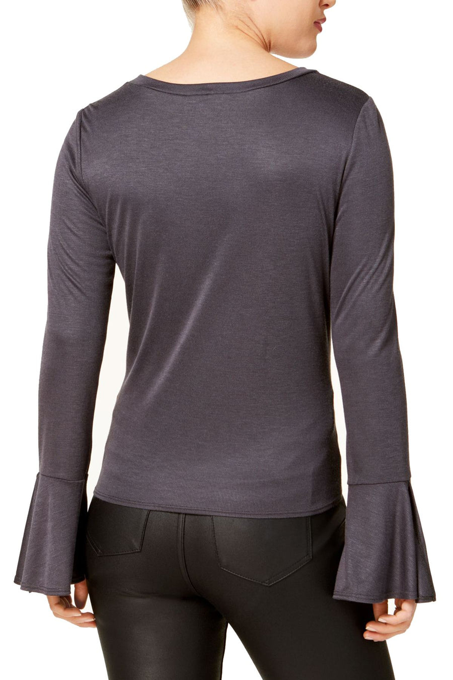 BCX Charcoal Bell-Sleeve Front-Knot Juniors Top