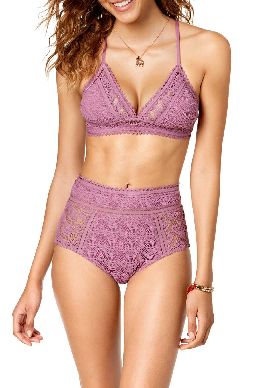 BECCA by Rebecca Virtue Mauve Color Play Crochet High-Waist Bikini Bottom