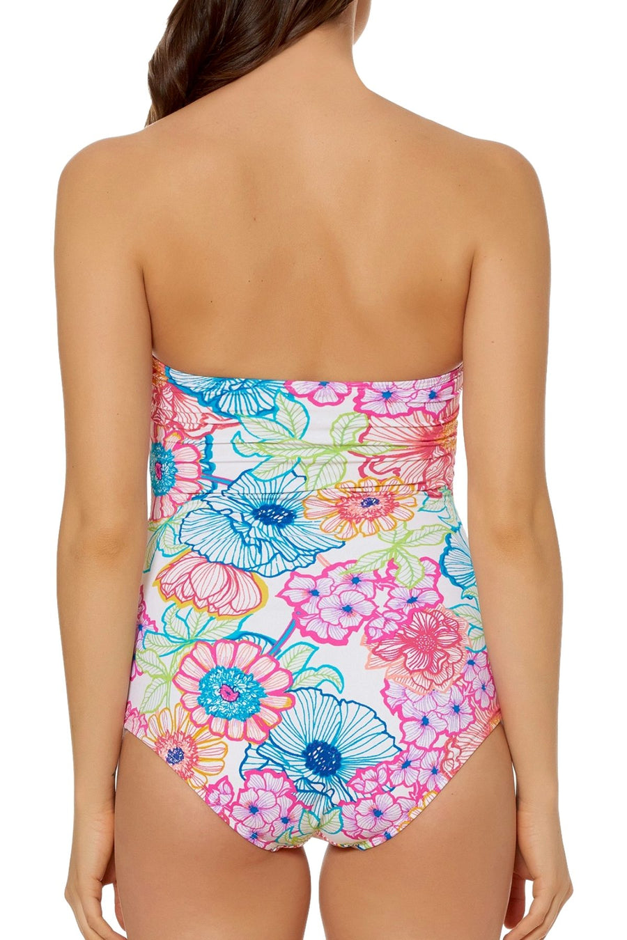 BLEU Rod Beattie Pink/Multi Printed Twist-Front Bandeau One-Piece Swimsuit
