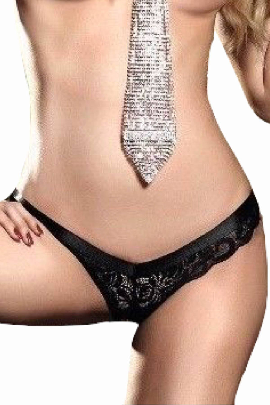 Baci Black/Gold Luxury Satin /Lace Thong