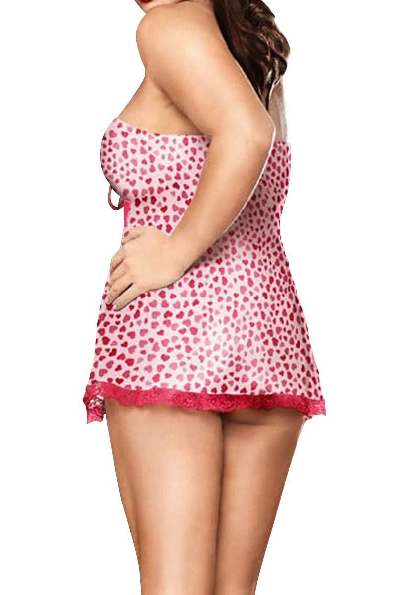 Baci PLUS Pink-Hearts 2-Piece Babydoll Set - Sizes 20-24