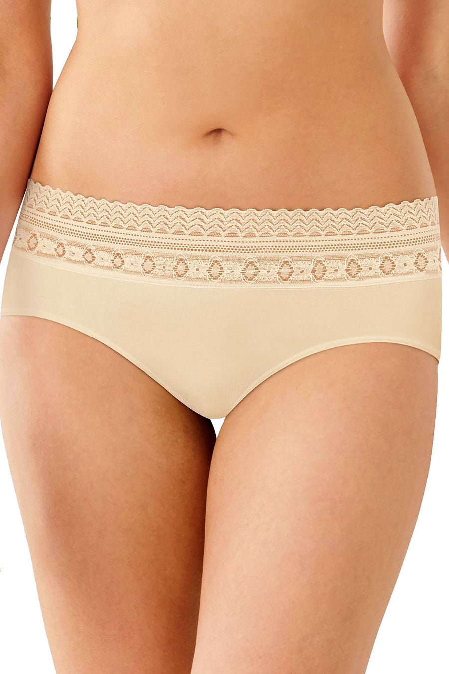 Bali Comfort Revolution Microfiber Seamless Hipster in Light Beige Lace