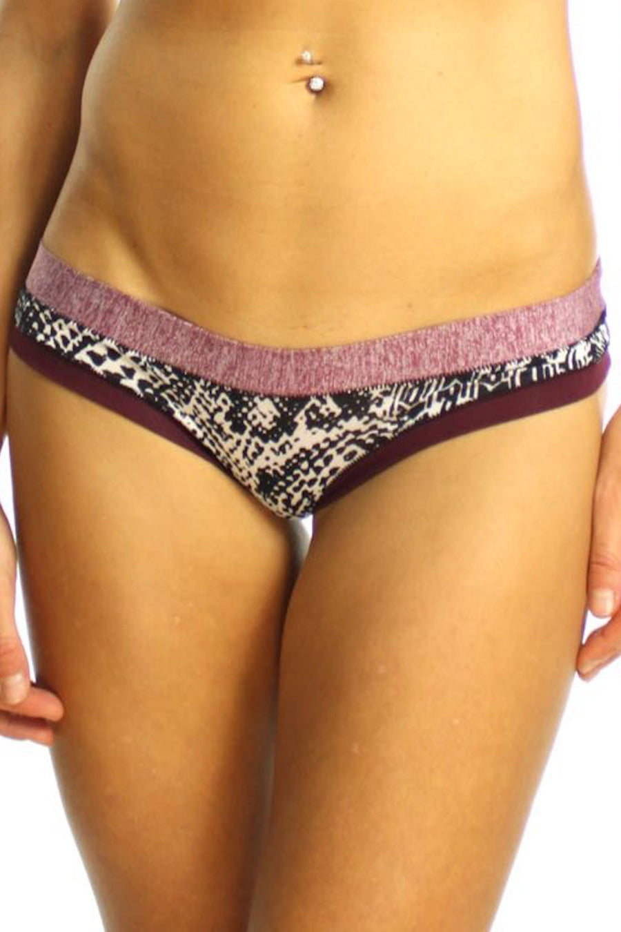 Bamboo Burgundy/Python Print Brazilian Panty / Swim Bottom