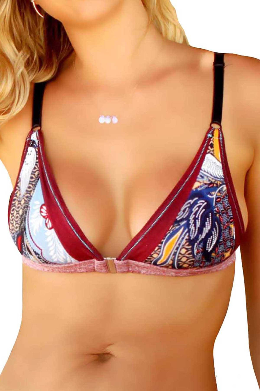 Bamboo Plum/Floral-Print Bralette / Swim Top