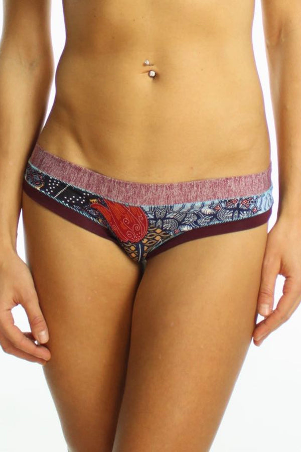 Bamboo Plum/Floral-Print Brazilian Panty / Swim Bottom