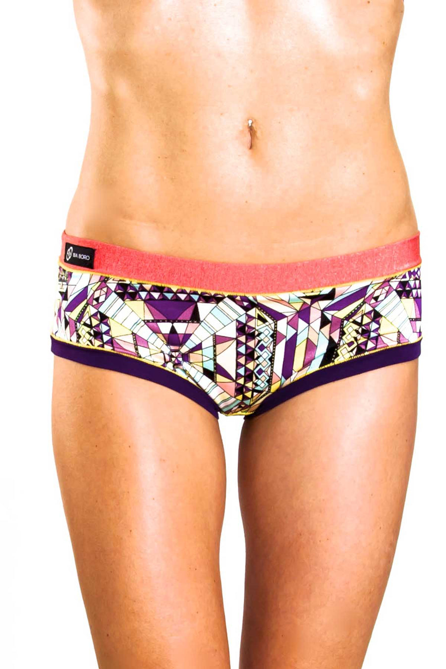 Bamboo Salmon/Purple Floral Bootyshort / Swim Bottom