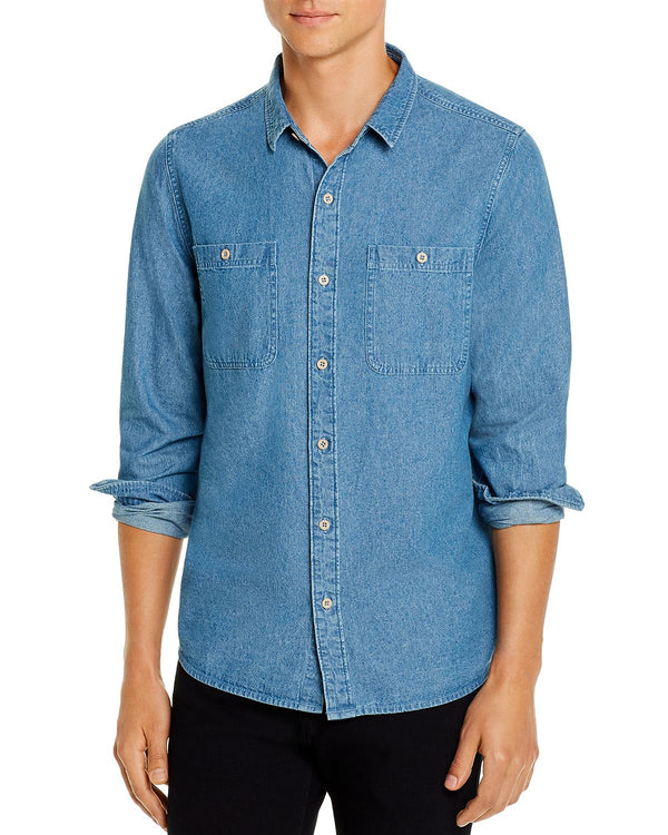 Banks Journal Shadow Chambray Slim Fit Shirt Stone Blue