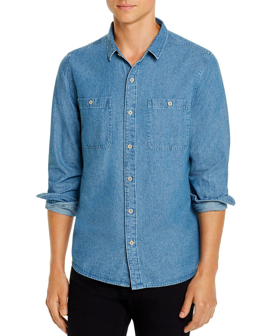 Banks Journal Shadow Chambray Slim Fit Shirt Stone Blue