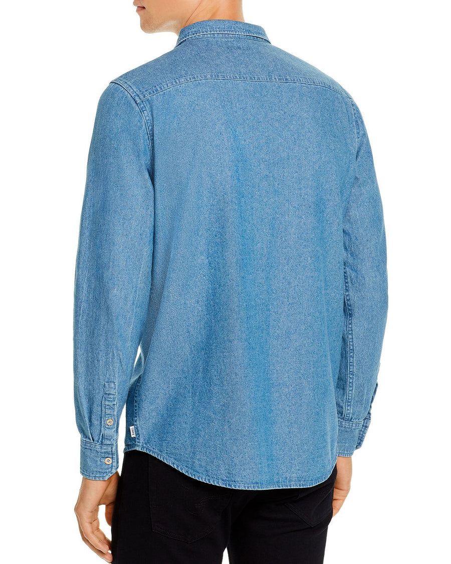 Banks Journal Shadow Chambray Slim Fit Shirt Stone Blue