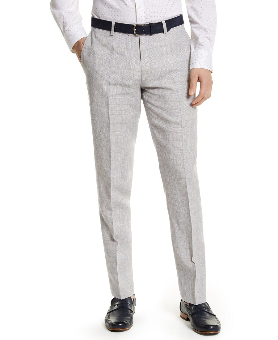 Bar Iii Slim-fit Gray Plaid Linen Suit Separate Pants Grey Plaid