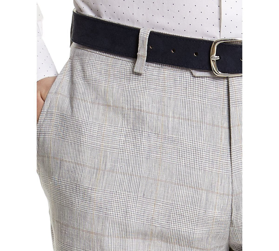 Bar Iii Slim-fit Gray Plaid Linen Suit Separate Pants Grey Plaid