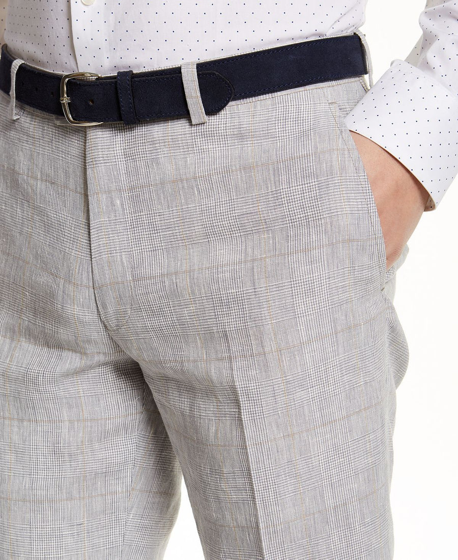 Bar Iii Slim-fit Gray Plaid Linen Suit Separate Pants Grey Plaid
