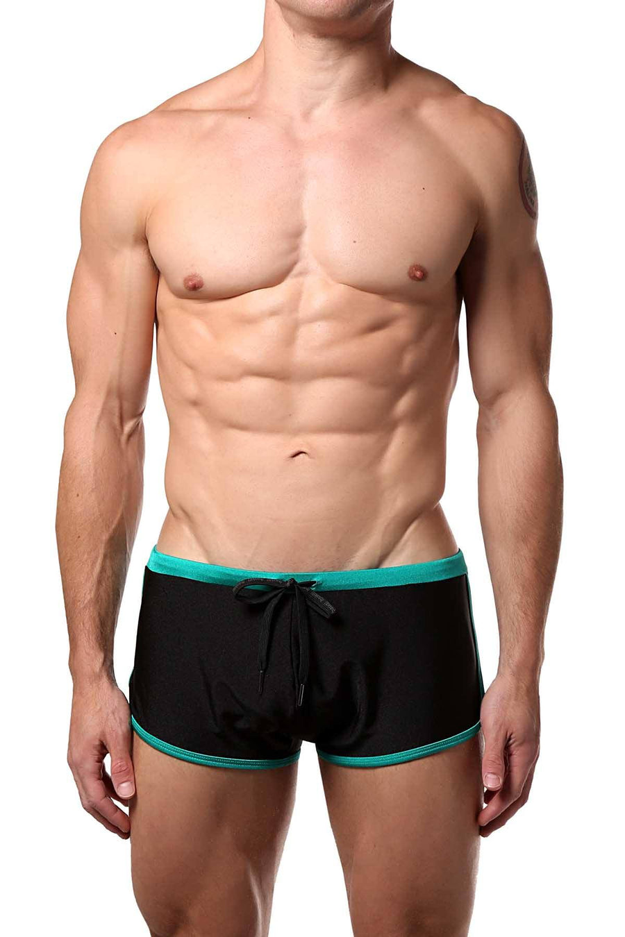 Baskit Black/Green Outlines Rise Swim Trunk