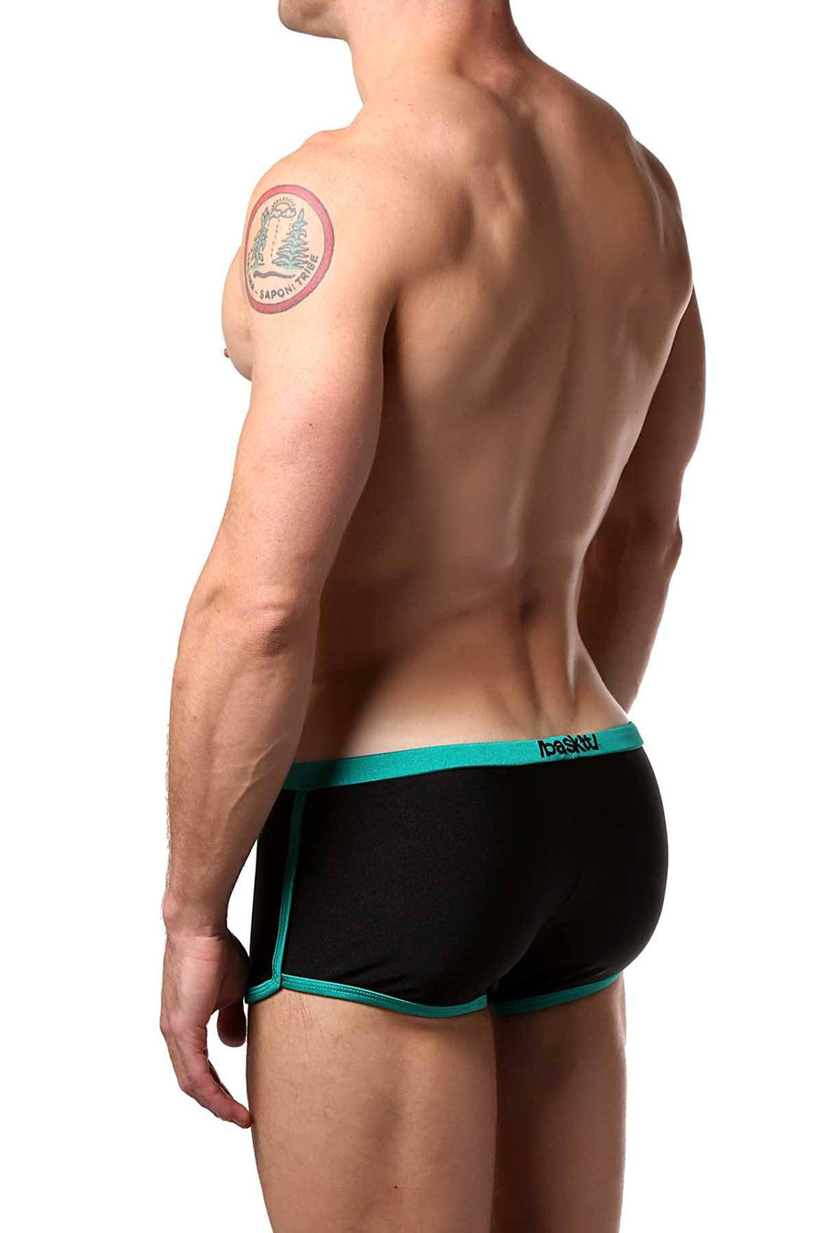 Baskit Black/Green Outlines Rise Swim Trunk