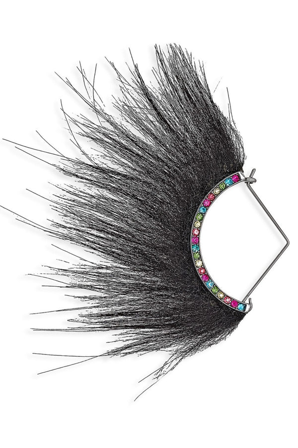 Betsey Johnson Black Faux-Fur Fan Earrings