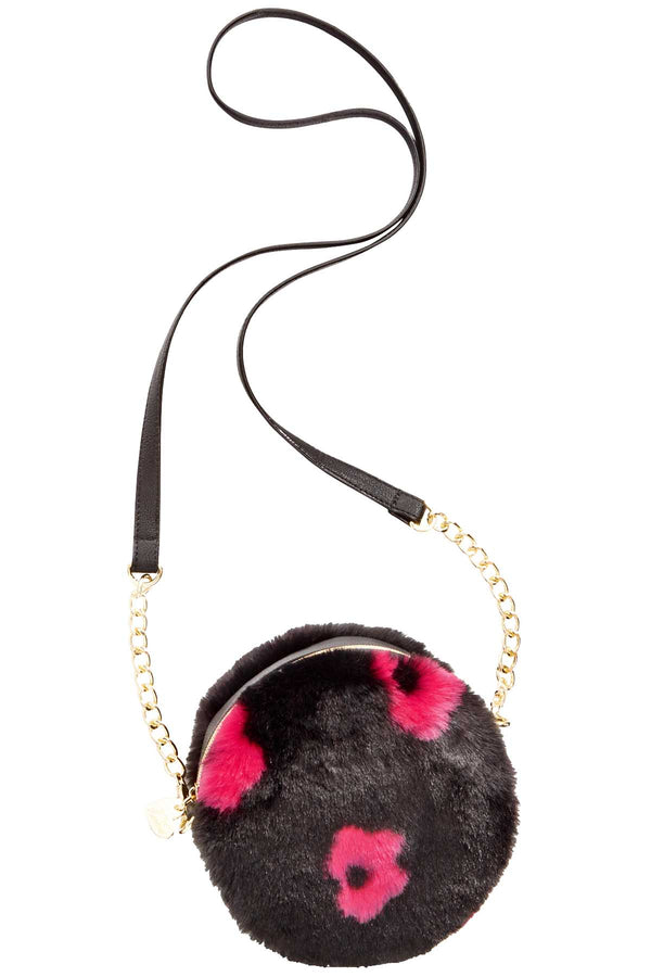 Betsey Johnson Black/Fuschia Canteen Crossbody Bag
