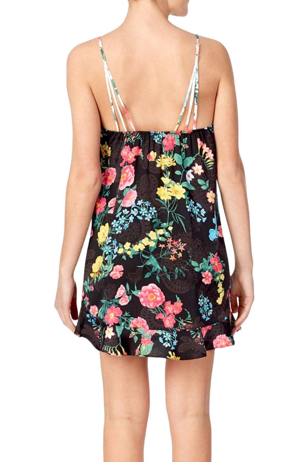 Betsey Johnson Black/Multicolor Floral Print Chemise