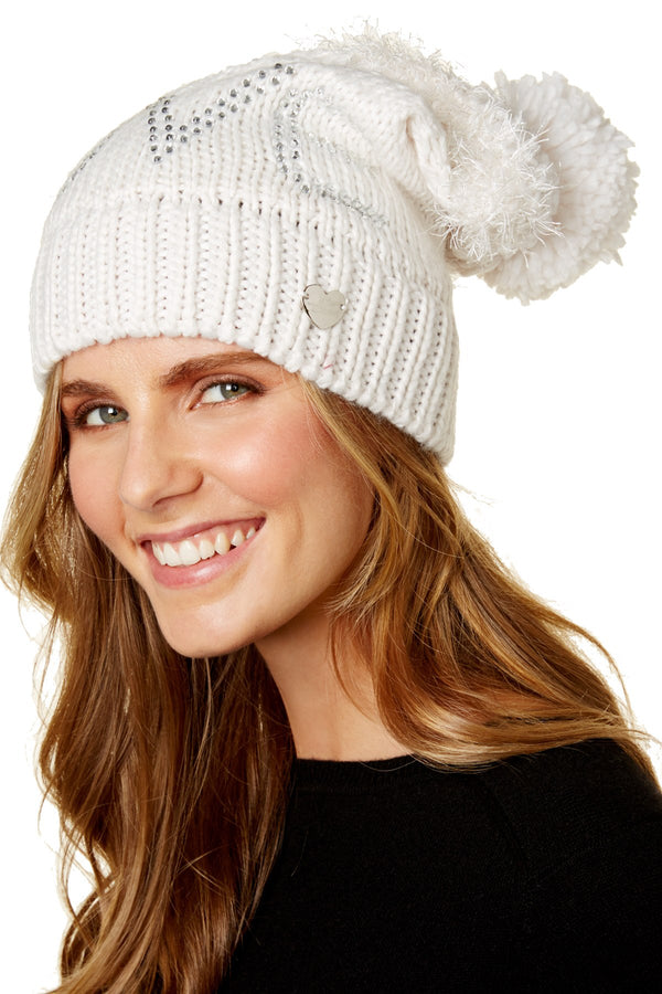 Betsey Johnson Ivory Knit Love Beanie