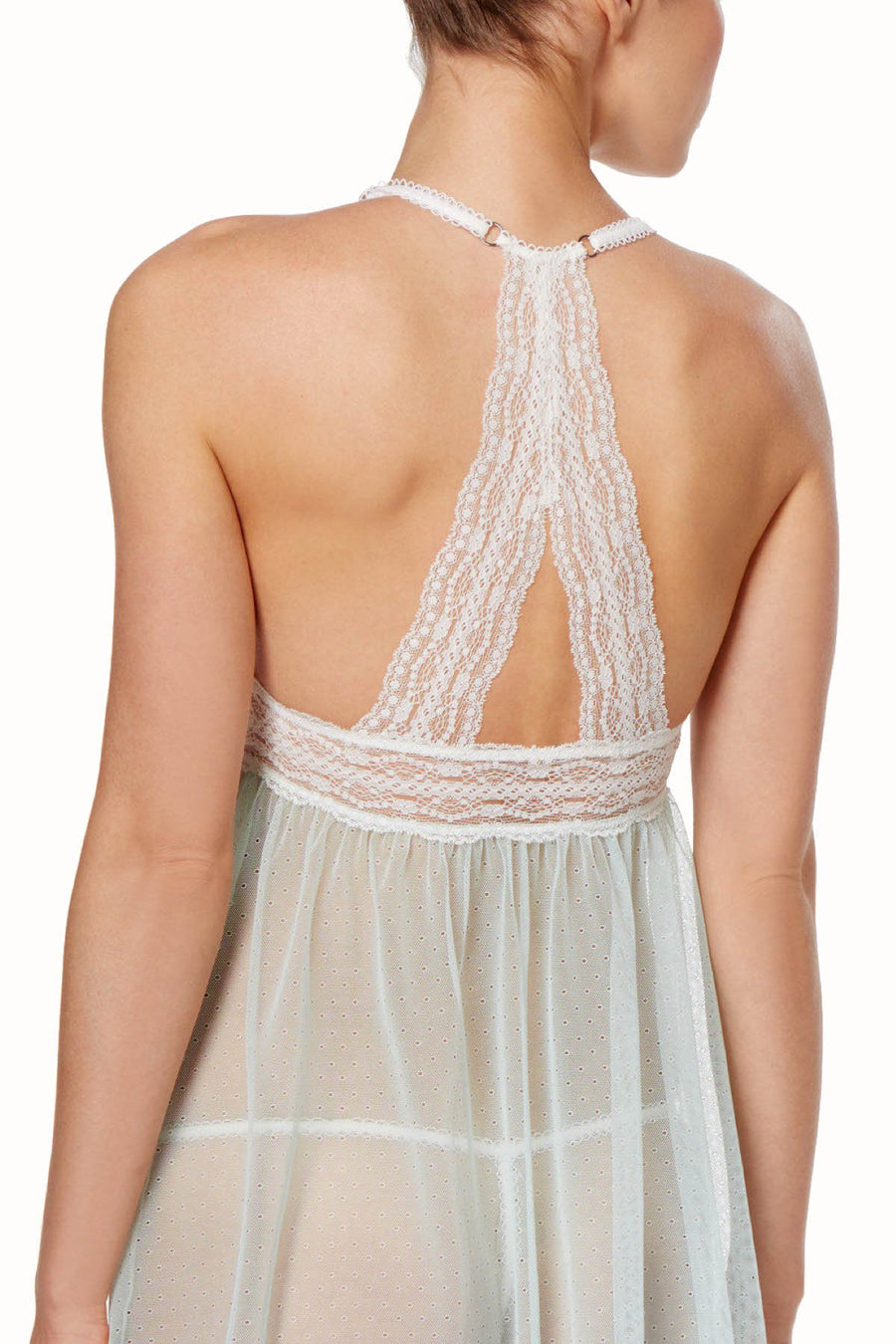Betsey Johnson Light-Blue Eyelet-Mesh/Lace-Trim Babydoll
