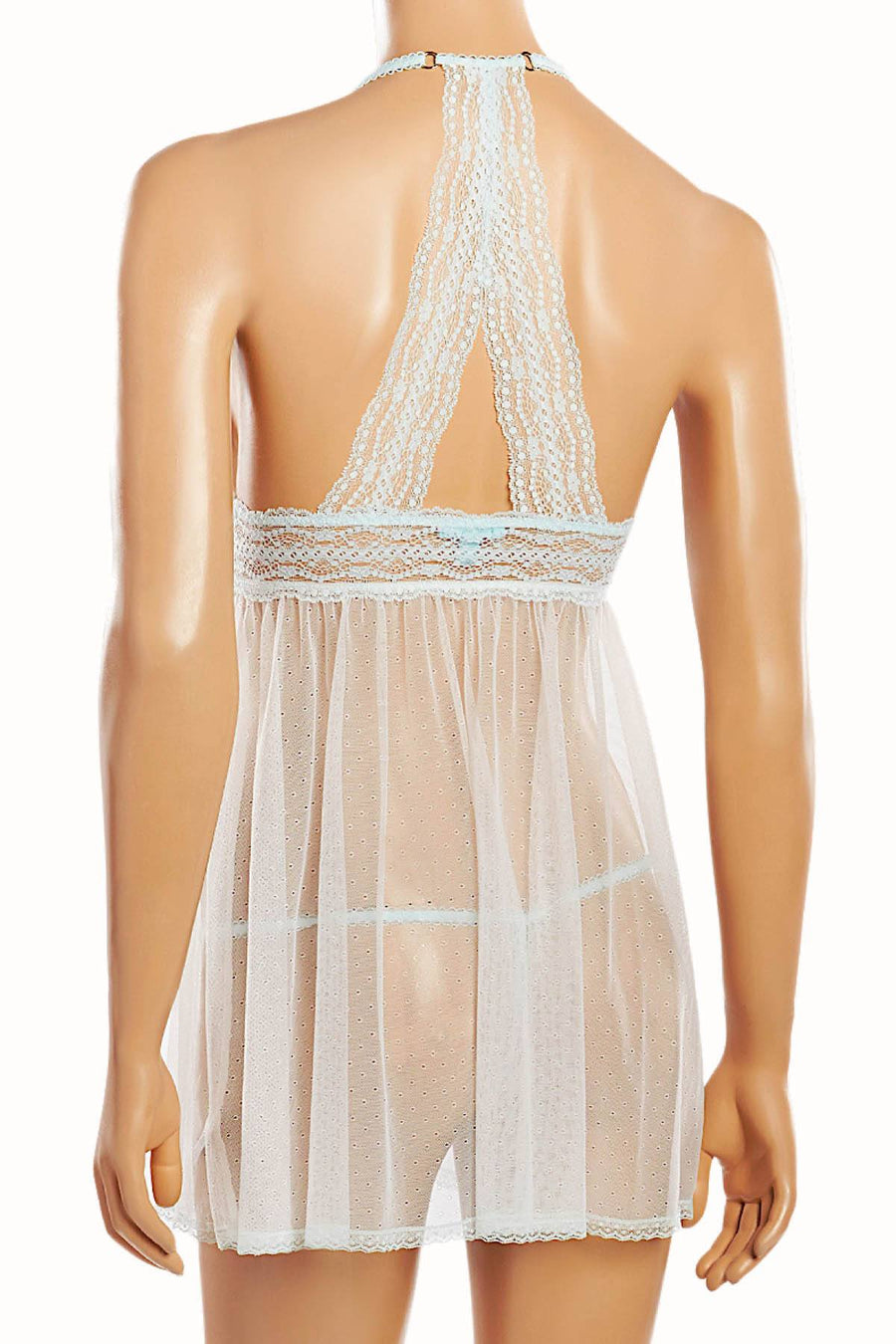 Betsey Johnson Pearl/Blue Eyelet Mesh Babydoll with G-String