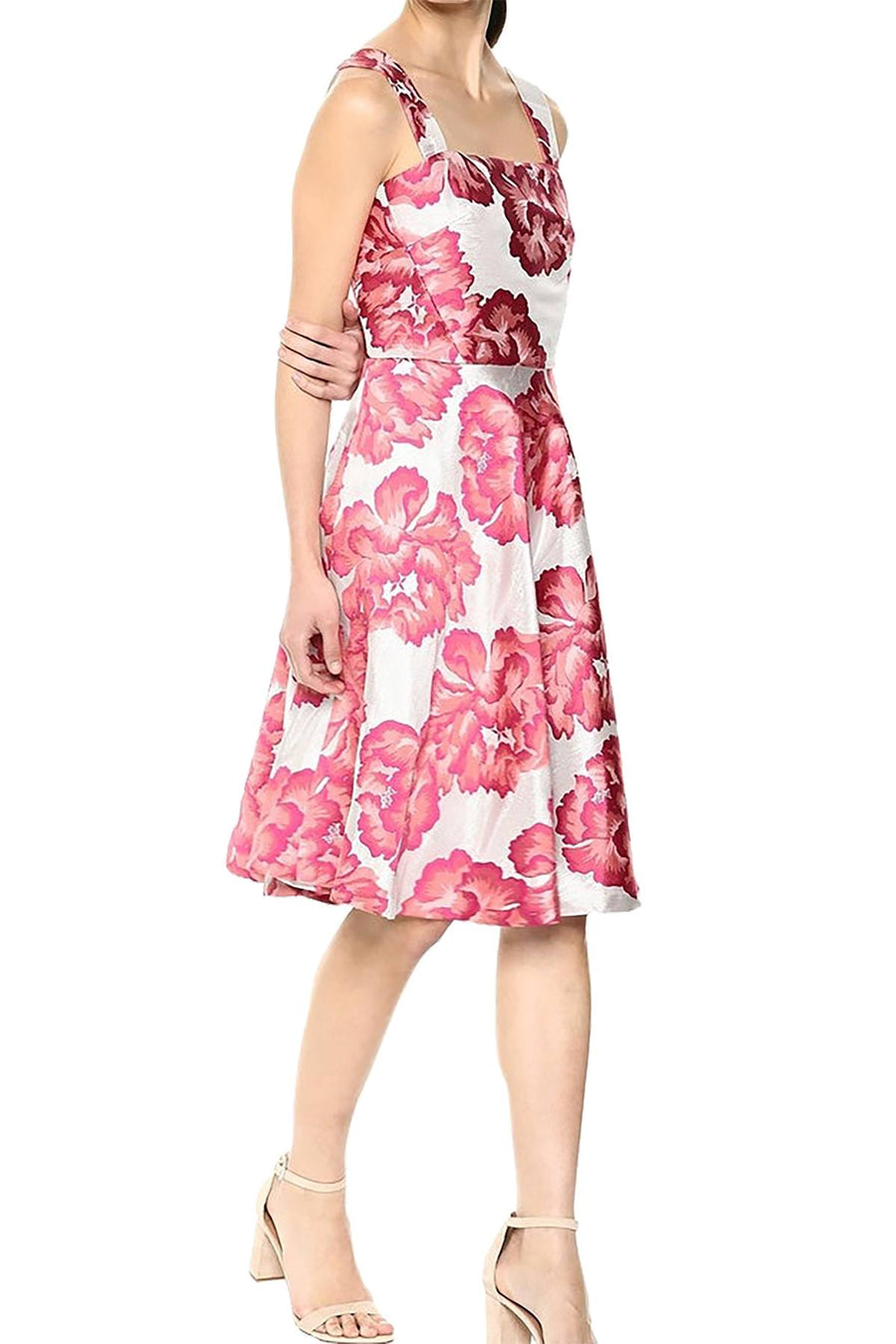 Betsey Johnson Pink/Silver-Shimmer Floral Jacquard Fit & Flare Party Dress