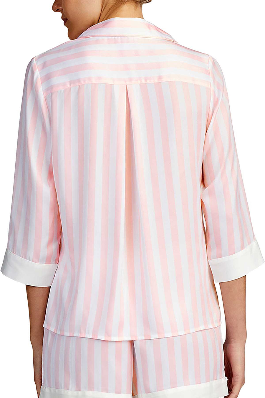 Betsey Johnson Pink Stripe Satin Mrs Contrast Trim Pajama Top