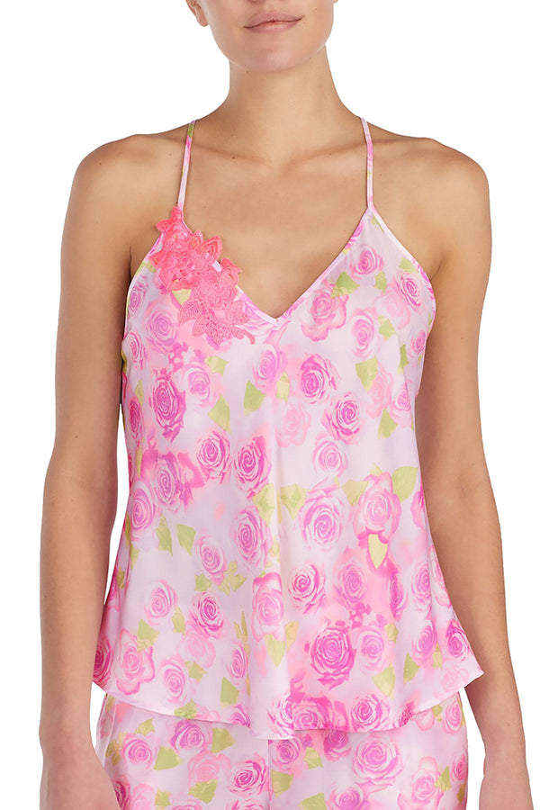 Betsey Johnson Pink Washed-Satin Floral Embroidered Cami