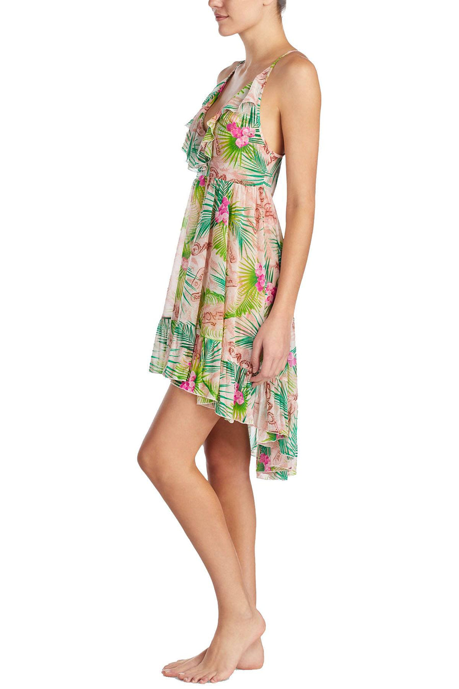 Betsey Johnson Tropical-Print Chiffon Ruffled Nightgown