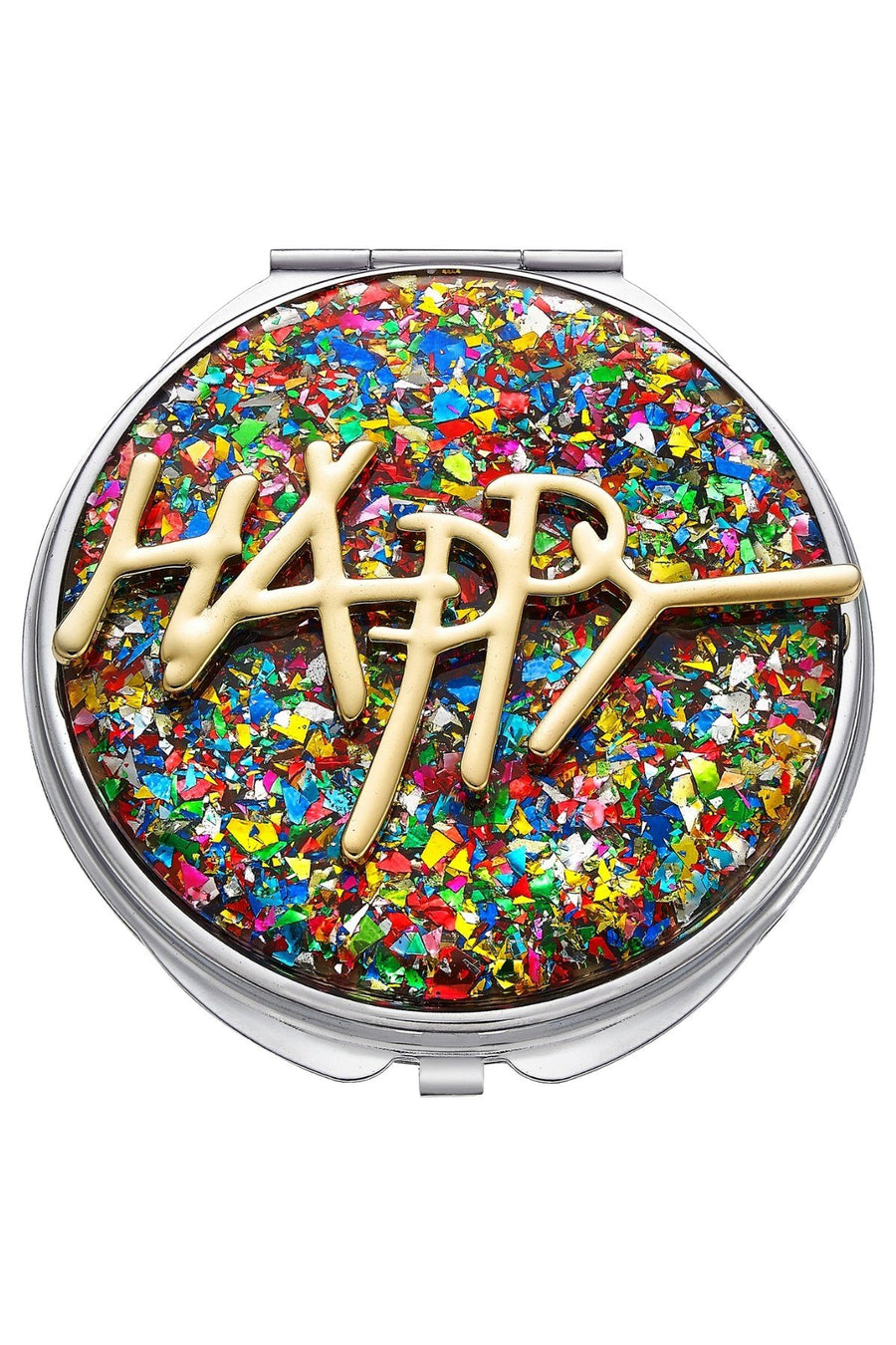 Betsey Johnson Xox Trolls Rainbow-Glitter Happy Compact Mirror