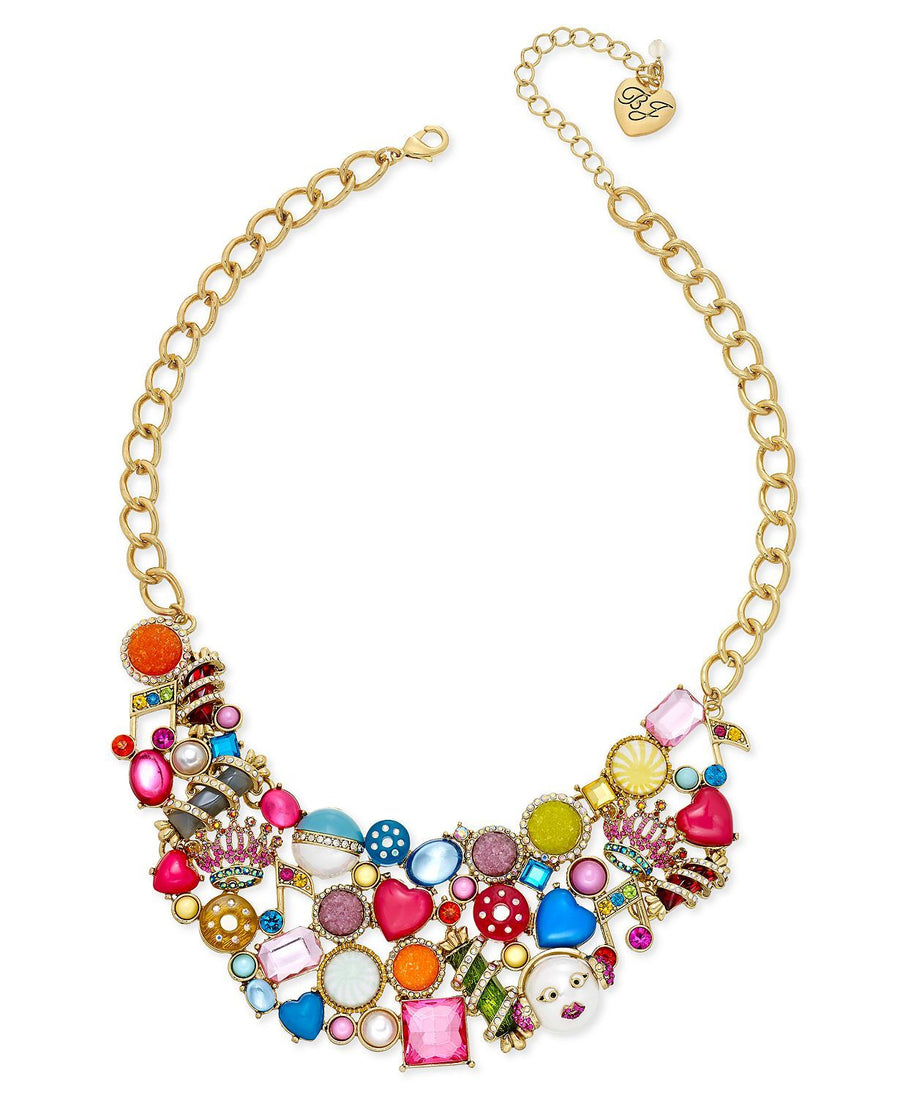 Betsey Johnson xox Trolls Bib Charm Necklace in Gold/Multicolor