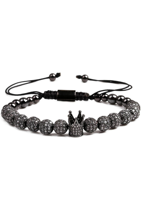 Black Copper Micro Pavé Zircon Imperial Crown Adjustable Bracelet