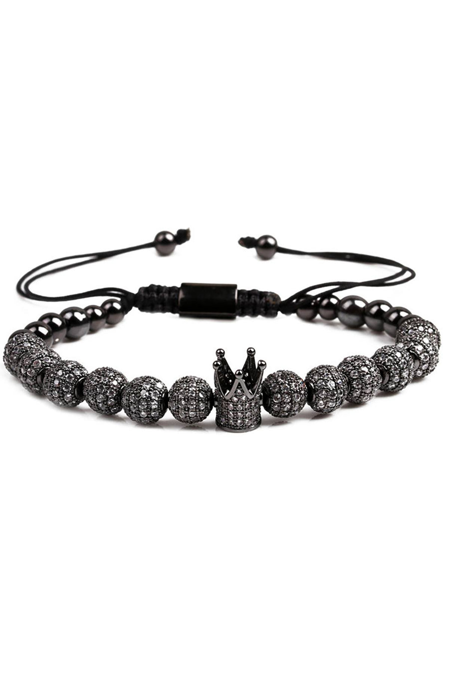 Black Copper Micro Pavé Zircon Imperial Crown Adjustable Bracelet