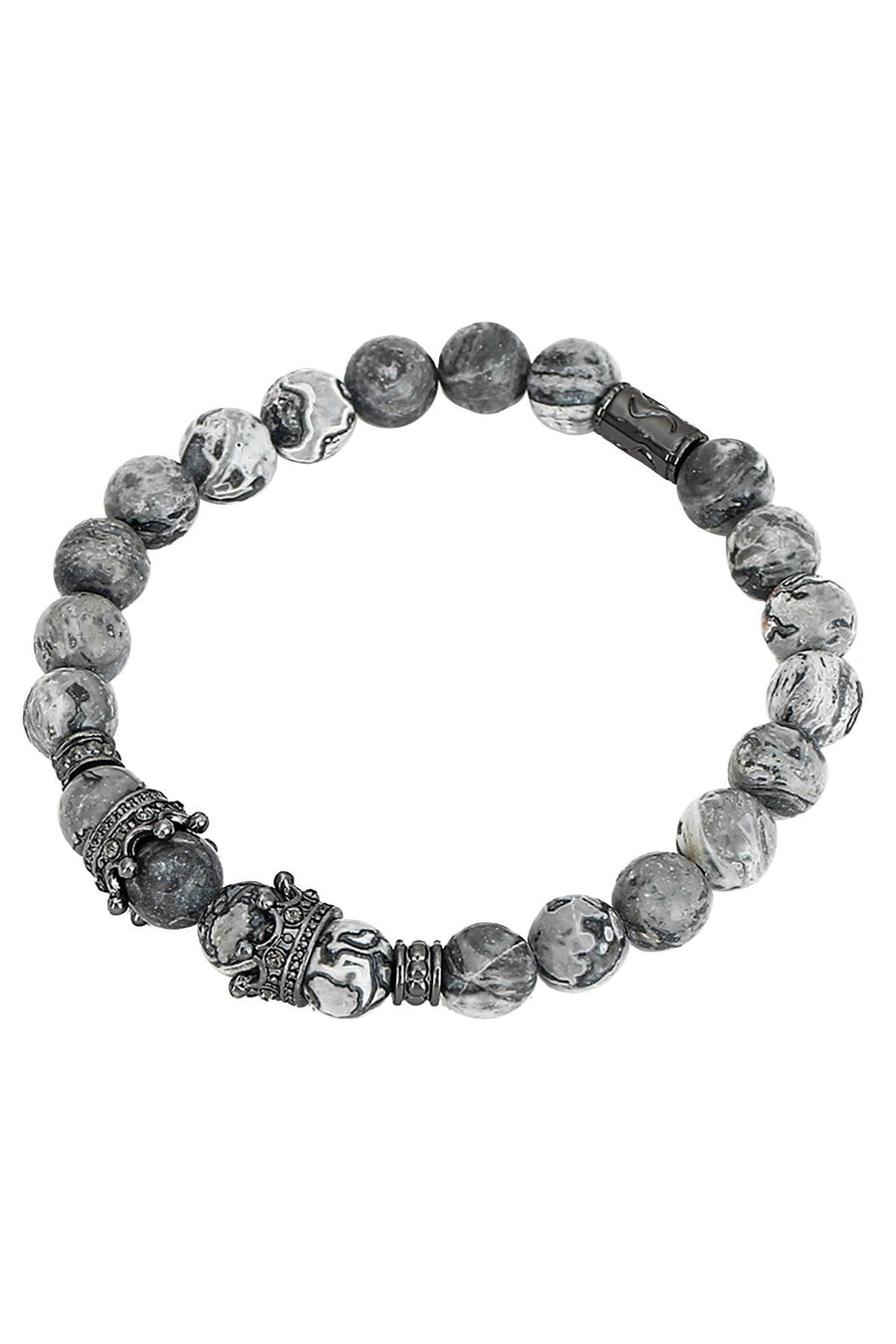 Black Imperial Crown/Picasso Jasper Marble/Pavé Black CZ Bracelet