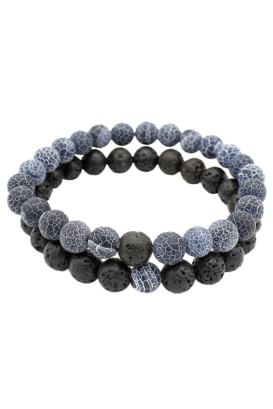 Blue Frosted Dragon's Vein Agate & Lava Stone Healing Bracelet 2-Pack