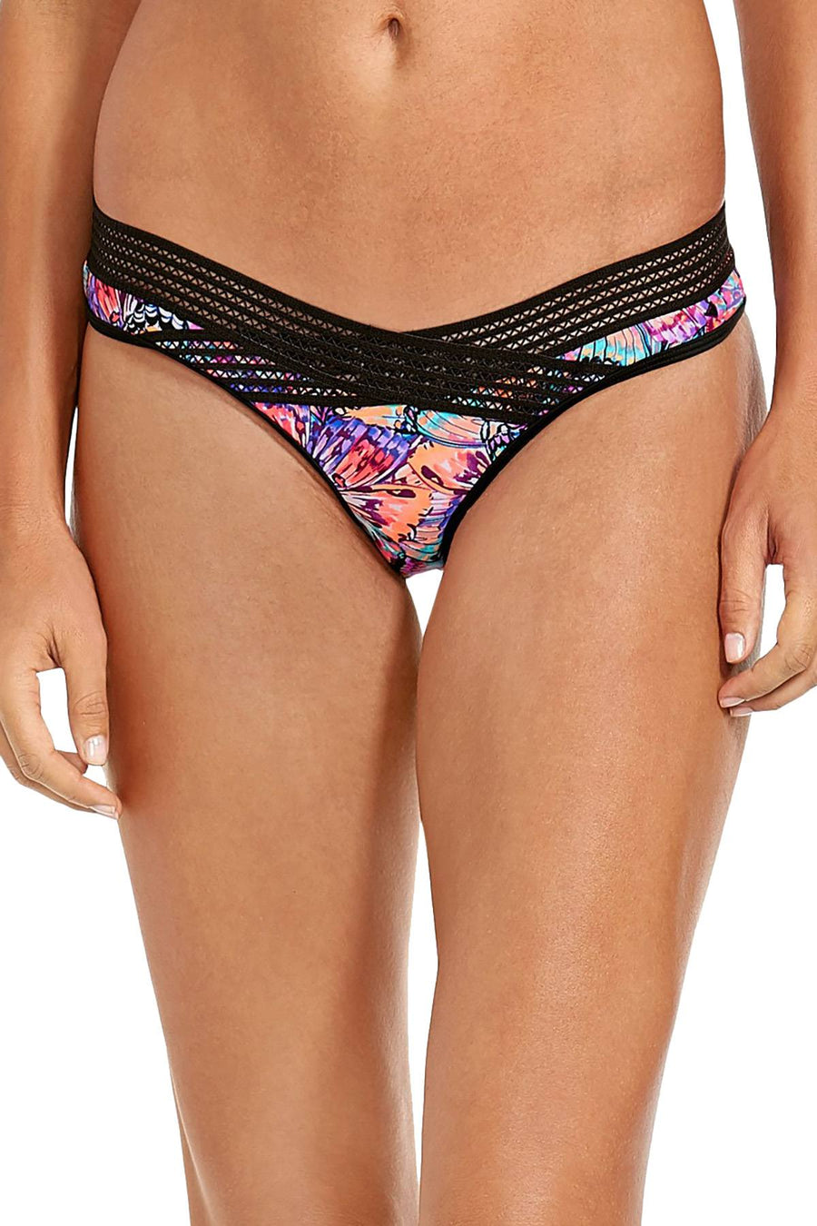 Body Glove Multicolor Lola Butterfly-Print Mesh-Trim Cheeky Bikini Bottom
