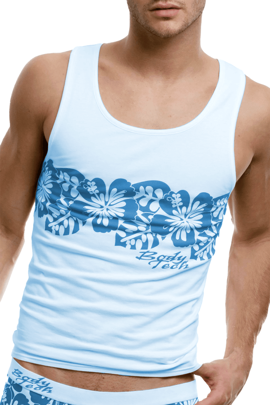 Body Tech White/Blue Aloha Tank