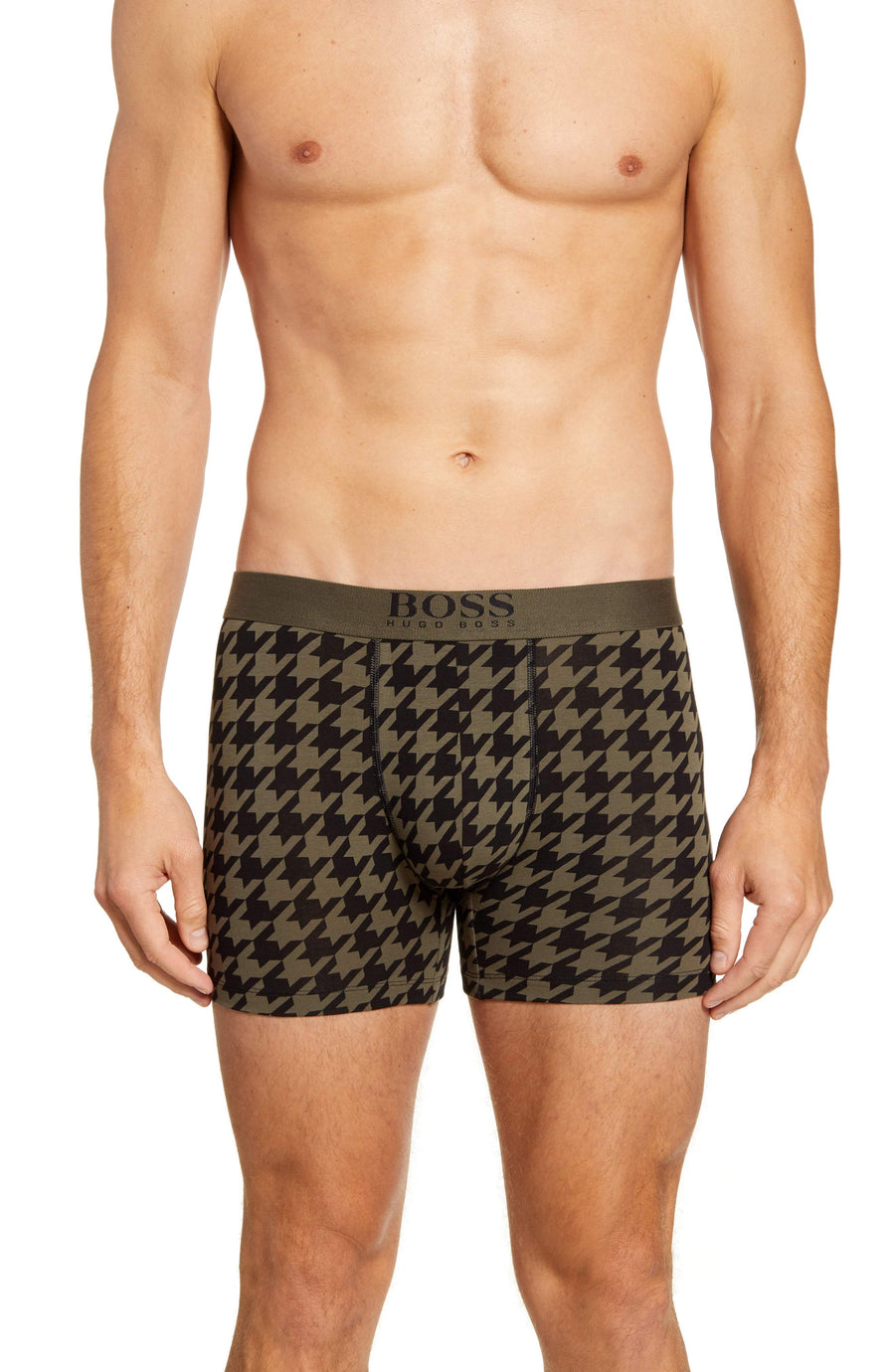 Boss Houndstooth Stretch Cotton Boxer Briefs Green