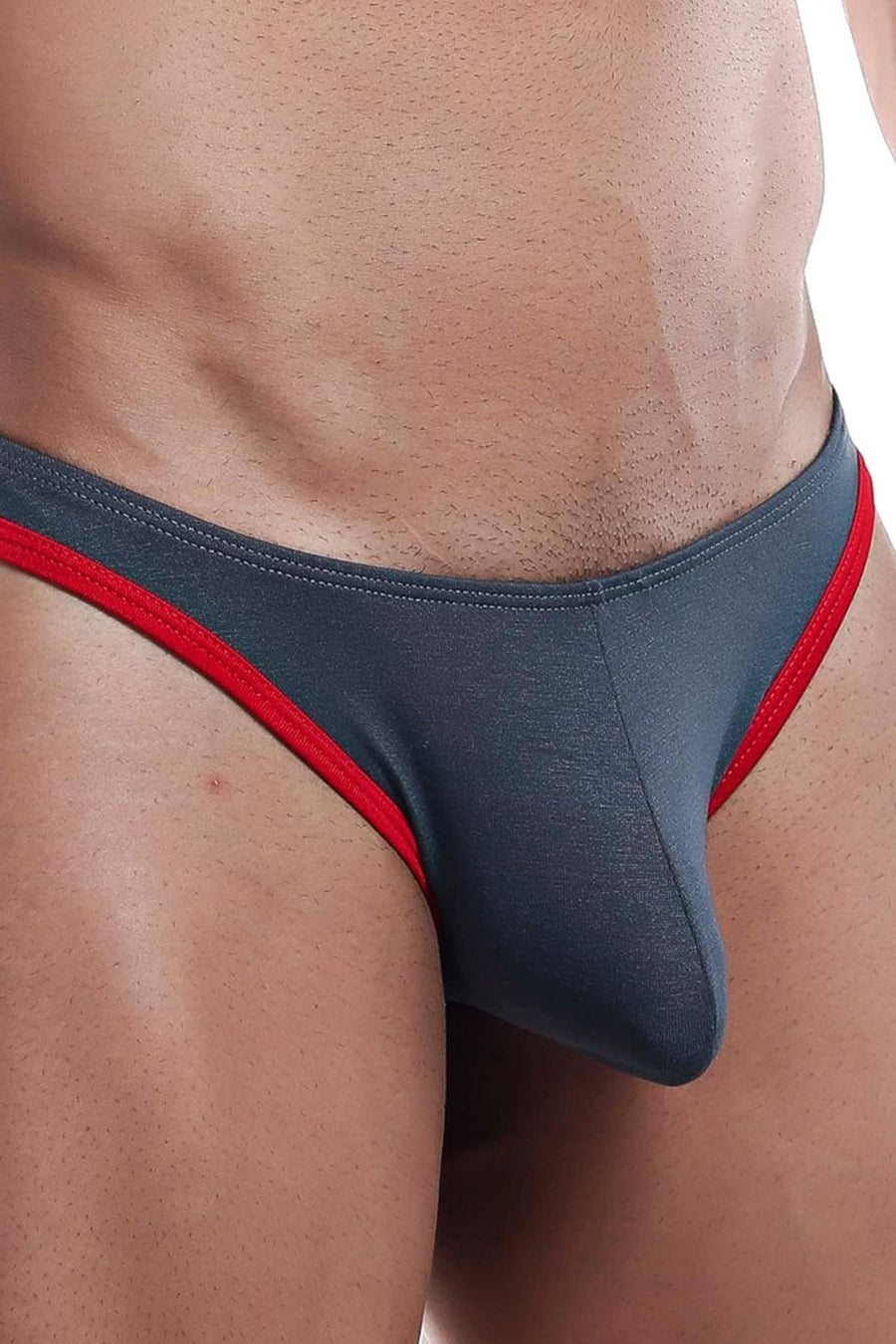 BriefTales Grey/Red Contrast Stripe Micro Thong