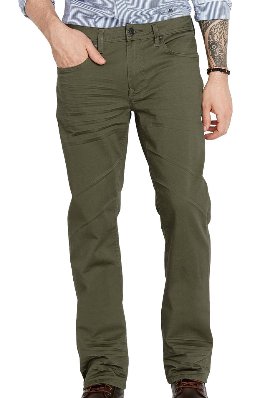 Buffalo David Bitton Dark-Army-Green Six-x Straight-Fit Stretch Jeans