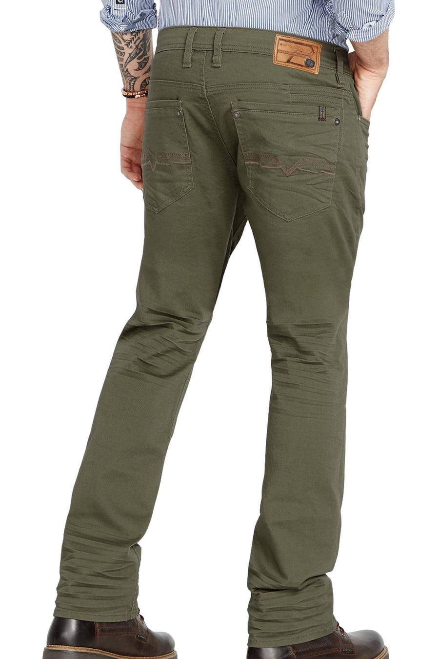 Buffalo David Bitton Dark-Army-Green Six-x Straight-Fit Stretch Jeans