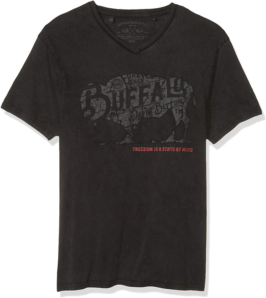 Buffalo David Bitton Tistor Logo Graphic V-neck T-shirt Charcoal