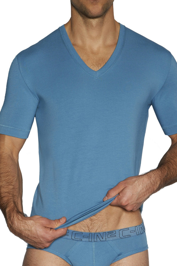 C-IN2 70's-Blue/Black Stretch V-Neck Tee 2-Pack