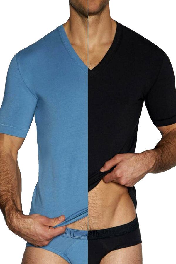 C-IN2 70's-Blue/Black Stretch V-Neck Tee 2-Pack