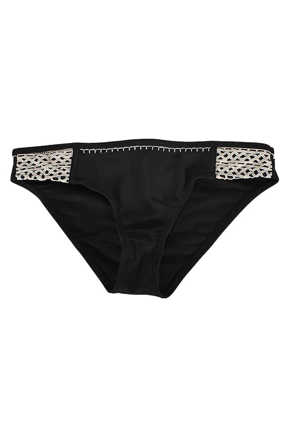 California Waves Black Crochet Trim Hipster Bikini Bottom