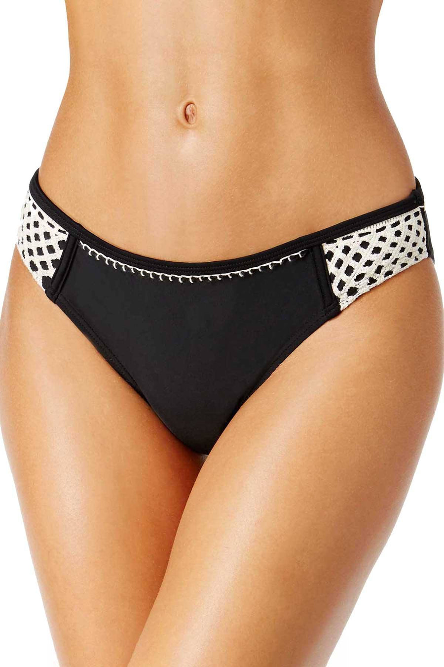 California Waves Black Crochet Trim Hipster Bikini Bottom